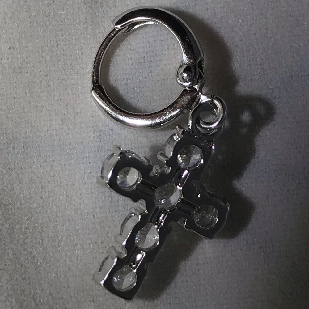 Cross Earrings Stainless Steel White Sapphires - Picture 4 of 4